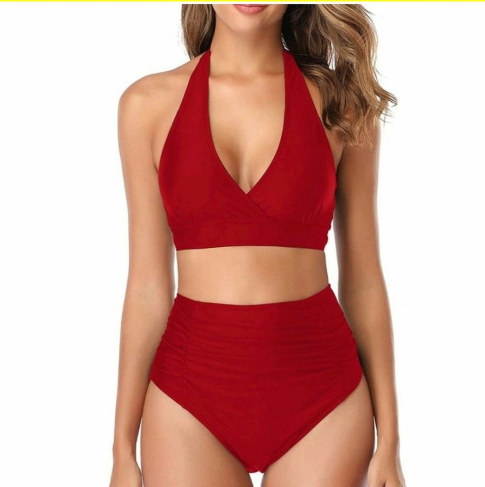 NWT ADORE ME Rio Red High Waisted Ruched bikini bottoms 2x xxl 18/20